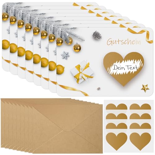 Hxezoc 8 Gutscheine zum Selber Ausfüllen Gutscheinkarten zum Selbstausfüllen Rubbelkarten zum Selber Beschriften Gutschein Karten Weihnachten Geburtstag Geschenk (8 Karten + 8 Umschläge)