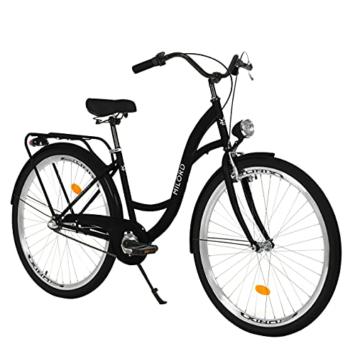 MILORD. Komfort Fahrrad mit Rückenträger, Hollandrad, Damenfahrrad, 3-Gang, Schwarz, 28 Zoll
