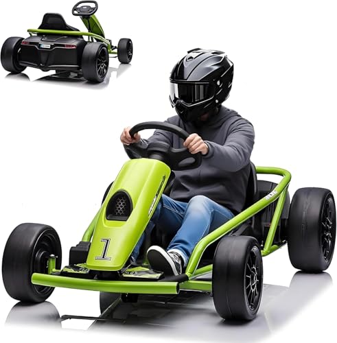 CherishCradle 24V Elektro GoKart für Kinder, 2 extrem leistungsstarke 300W Motoren, 9Ah Akku, Höchstgeschwindigkeit 13 km/h, Drift-Kart mit Musik und Hupe, 70 kg Tragfähigkeit Für 6-12 Jahre