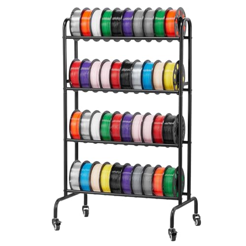VEVOR Filament Lagerregal, 4 Ebenen, 750 x 455 x 1230 mm, Filamentspulenhalter, Metallregal mit Rädern, 3D-Druckerzubehör Organizer für 3D-Druckstudio, Büro, Werkstatt, Garage, Schwarz