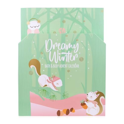 Accentra – Pflege Adventskalender 2025 für Mädchen mit 24 Pflegeprodukten – Adventskalender Beauty mit Bodylotion, Badebomben, Duschgel, Shampoo, Lip Balm, Handcreme – Weihnachtskalender Grün Teenager