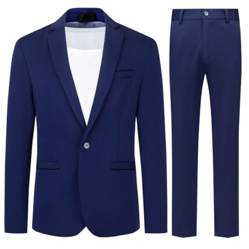 Allthemen Herren Anzug Stretch 2-Teilig Herrenanzug Slim Fit Business Hochzeitsanzug 1 Knopf für Männer Dunkelblau 3XL