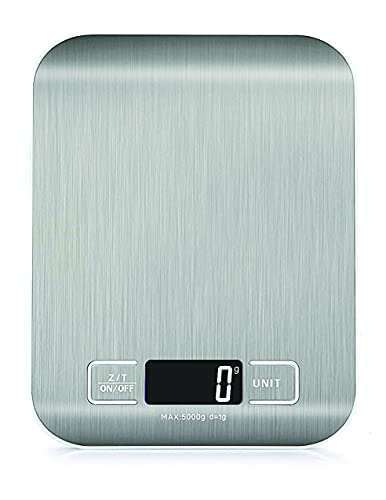 HomeFashion Digitale Küchenwaage 5kg 1g 11lb Edelstahlplattform, LED-Display, Präzisions-Lebensmittelwaage für Küche, Kochen, Backen, Zuhause und Büro