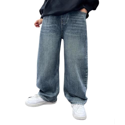 Mode Baggy Jeans Jungs Straight Jeanshose mit Elastischem Bund Kinder Denimhose Loose Fit Cargohose Hosen Jungen Jeans Jungen 158 164