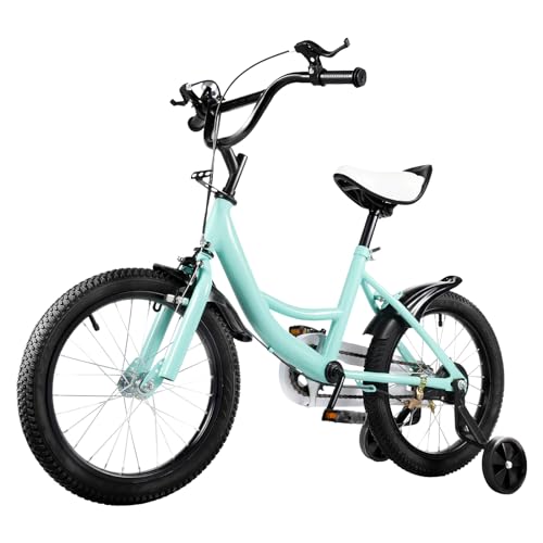 HUSPOO Kinderfahrrad - 16 Zoll Fahrrad für Jungen und Mädchen, Anfänger Fahrräder Radfahren mit Stabilisatoren, Verstellbarem Sitz, geeignet für Kinder im Alter von 5-8 Jahren, Grün