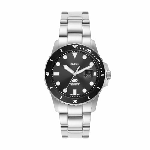 Fossil Blue Uhr für Herren, Quarzwerk mit Edelstahl- oder Lederarmband, Silberfarben, 42MM
