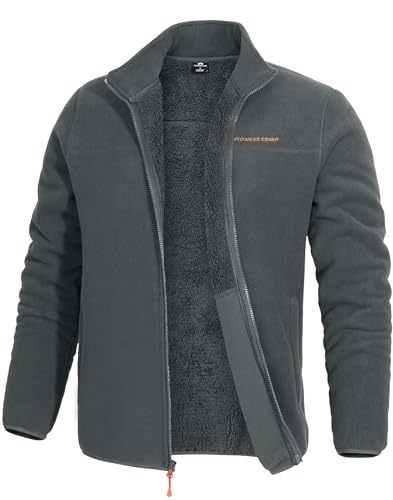 Pioneer Camp Herren Winterjacke Fleecejacke Mit Sherpa Gefüttert Übergangsjacke Warm Outdoor Jacke Herren Atmungsaktiv Winddicht Casual(Grey;M)
