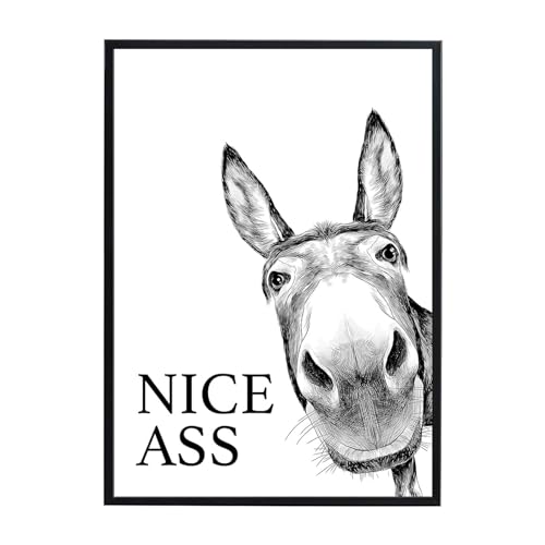 AMJKEJI Poster Badezimmer Deko Bilder Bad schwarz-weiß Spruch, WC Deko DIN A4 Wandbilder Esel (Humor Esel)