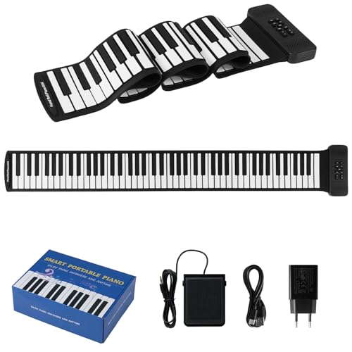 KOMFOTTEU Aufrollbares Digitalpiano mit 88 Tasten, elektronisches Klavier mit 128 Rhythmen und Tönen, 14 Demonstrationen, Klaviertastatur mit MIDI-Funktion
