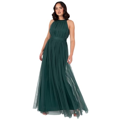 Anaya with Love Damen Ladies Maxi Dress for Women Halter Neck Long Sleeveless Belt A Line Evening Gown Ball Prom Wedding Guest Bridesmaid Kleid, Emerald Green, 44 EU