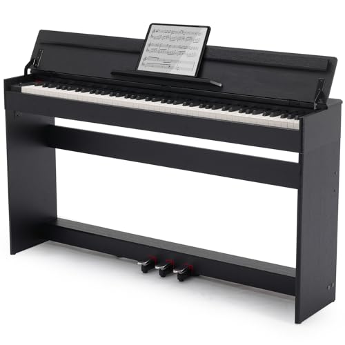 MUSTAR 88 Tasten Digital Piano, Halbgewichtete Tasten Klavier mit USB/MIDI und Bluetooth, Halb-offene Abdeckung, E-Piano mit 3-Pedal-Einheit, Stereolautsprechern, 800 Töne und 64 Polyphony, Schwarz