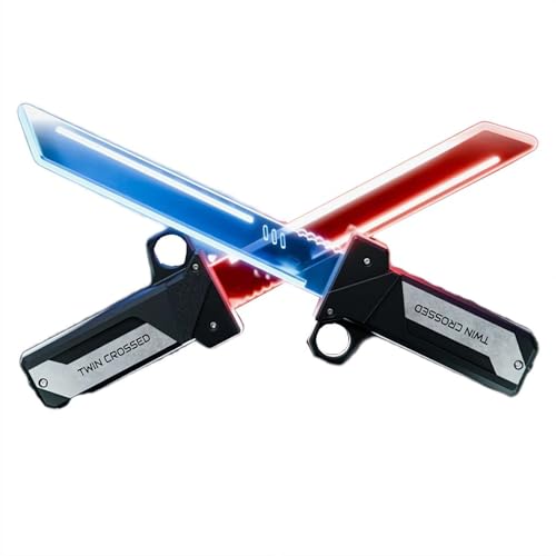 Generisch Sparkblade-Schwert mit LED-Licht und Sprüheffekt, einziehbare Lichtschwerter, beleuchtete Schwerter, USB-C-Aufladung, perfekt für Weihnachten, Neujahr,Cosplay, Rave Party,Blau + Orange