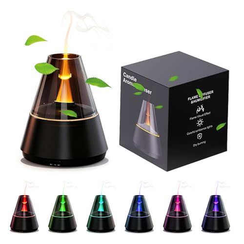 120ml Diffuser Aroma Diffuser mit Simuliertem Feuer & 7-Farbiger LED, Zeitschaltbar Diffuser Raumbefeuchter für Ätherische Öle mit, Romantisches Valentinstagsgeschenk Geschenk für Partner