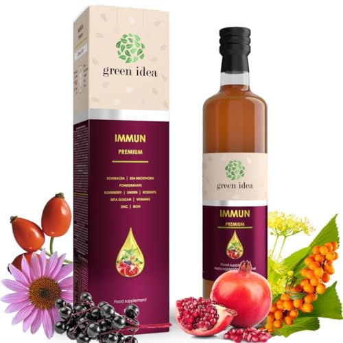 Green idea - IMMUN Sirup mit Echinacea, Beta Glucan 500 ml Spurenelementen und Vitaminen - Immunsystem stärken- große Flasche - ohne künstliche Süßstoffe - Immunsystem-Komplex - Produkt EU - VEGAN