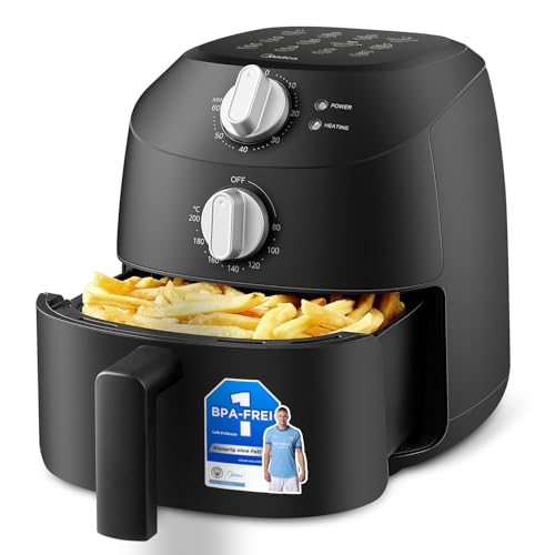 Midea Heißluftfritteuse 2L,1150W Airfryer, Frittieren ohne Öl, Heißluft Fritteusen, Automatische Abschaltfunktion, ölfrei, Leicht zu reinigen, BPA-frei, Schwarz