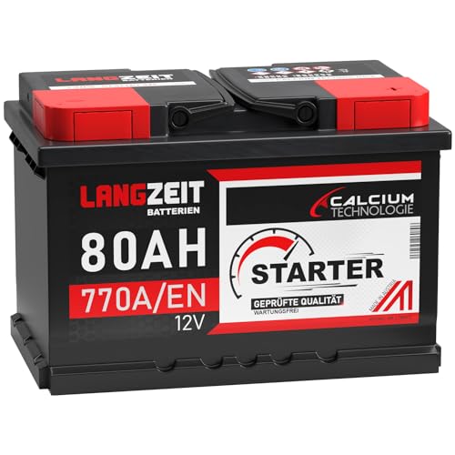 LANGZEIT Autobatterie 80Ah 12v 770A/EN Starterbatterie +30% mehr Leistung ersetzt Batterie 74Ah 72Ah 75Ah 77Ah 85Ah