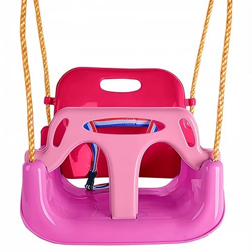 KRUMAD Kinderschaukel Indoor & Outdoor, 3-in-1 Baby Schaukel, Verstellbare Seile 110-210 cm, Belastbar bis 60 kg, Babyschaukel mit Sicherheitsgurt, Kleinkind Schaukel, Rosatöne