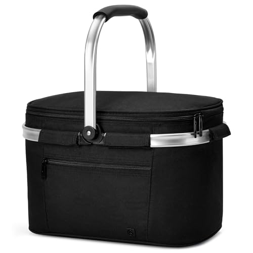ALLCAMP Faltbar Isoliert Kühltasche - Einkaufskorb Thermo Mit Deckel, Abnehmbarer Picknickkorb 2 Personen, Aluminiumrahmen Kühlkorb, Verdicken Thermokorb