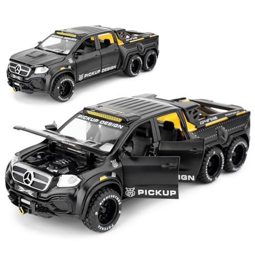 imtfzct 1:28 X-Klasse Modellauto, Zinklegierung Druckguss Heckantrieb Pickup Truck Spielzeugauto mit Sound und Licht, geeignet für Sammlung, Geschenke für Jungen, Mädchen (Schwarz)
