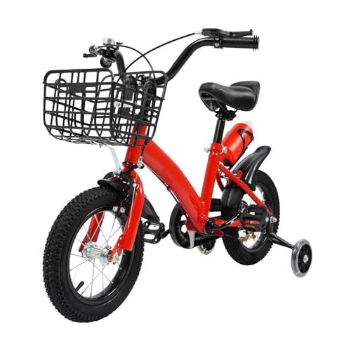 HUOMMGS 12 Zoll Kinderfahrrad HöHenverstellbar Kinder Fahrrad für 2-5 Jahre Upgraded Kinders Trainingsfahrrad mit Stützrädern, Korb & Wasserflasche Mädchenfahrrad Jungenfahrrad (Rot)