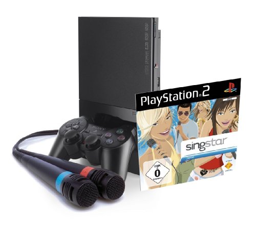 PlayStation 2 - PS2 Konsole Slim, black + SingStar Demo Disc inkl. Mics