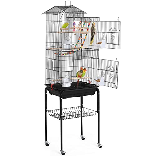 Yaheetech Vogelkäfig Vogelbauer Vogelvoliere Wellensittich vogelkäfig kanarienvögelkäfig mit Ständer 46 x 35,5 x 158,5 cm,360°drehbaren Rollen