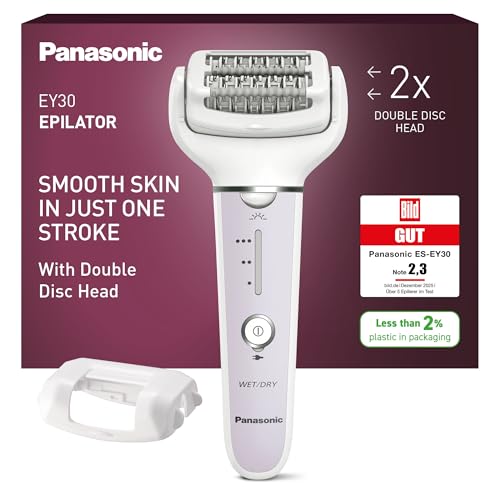 Panasonic ES-EY30 Nass/Trockenepilierer Damen, Dual Disc mit 60 Pinzetten, 90° schwenkbarer Kopf, 3 Geschwindigkeiten & LED-Licht, 30 Min. Betrieb, kabellos, Haarentferner.