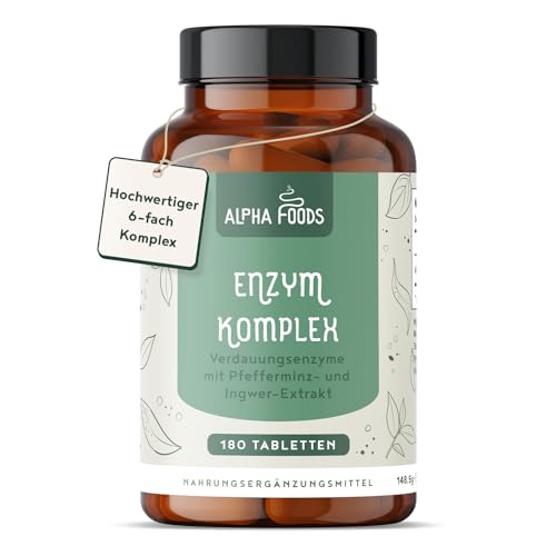 Alpha Foods | Verdauungsenzyme Komplex | mit Bromelain, Lipase, Amylase und Laktase | Digestive Enzyme | 180 Vegan Tabletten | 6 Monatsvorrat | Alpha Foods