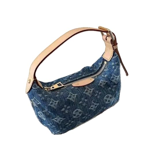 Nogkdyc Damenhandtasche, lässige Wasch-Denim-Tasche, Mini-Vintage-Denim-Handtasche, Damen-Top-Handle-Taschen(EIN/blau)