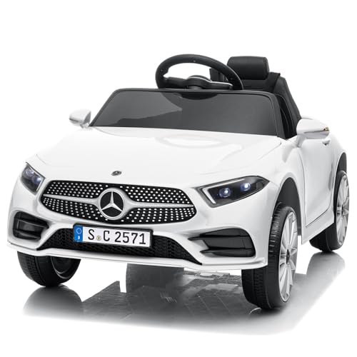 LEADZM Kinder Elektroauto Mercedes Benz CLS 350 mit 12V Kinderauto Elektrisch 2,4G-Fernbedienung, Elektrofahrzeuge 2-türig mit MP3, Musik, Hupe, LED-Leuchten (CLS Weiß)