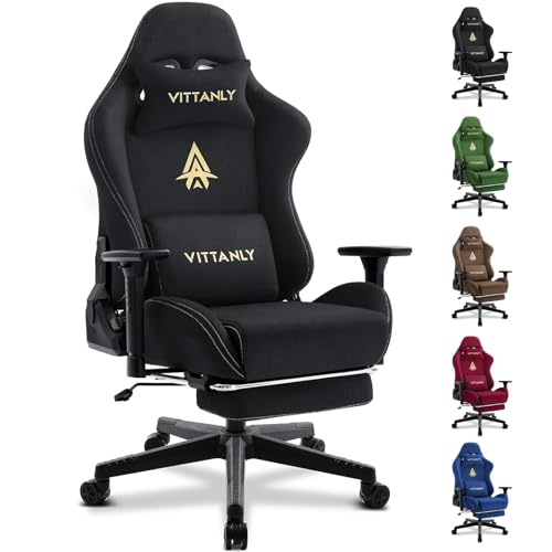 Vittanly Luxuriöser Wildlederimitat Gaming Stuhl, Bürostuhl, Schwarz