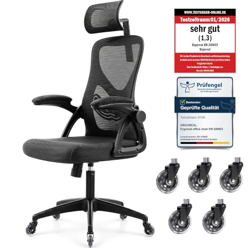 Bürostuhl ergonomisch mit Kopfstütze – Schreibtischstuhl Netz 200kg