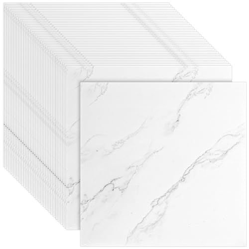 CYEER 40 Stück PVC Bodenbelag Selbstklebend 30x30cm, Vinylboden in Edler Marmor-Optik Weiß, Wasserfeste Bodenfliesen für Badezimmer, Küche & Flur, DIY Renovierung-Set für ca. 3,6 m²