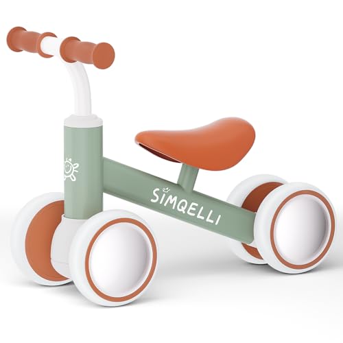 SIMQELLI Kinder Laufrad ab 1 Jahr, Spielzeug für 10-24 Monate Baby Lauflernrad Fahrrad ohne Pedal mit 4 Rädern Laufräder für Jungen und Mädchen, Kleinkinder Erste Geburtstag Geschenk, Grün