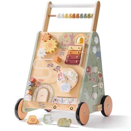 ROBUD Baby Walker Holz für Kleinkinder, 8 in 1 Multifunktions Push Along Spielzeug mit Aktivitätszentrum, Großer Stauraum, Höhen- & Geschwindigkeitskontrolle, Pädagogisches Lernen Walker für Jungen