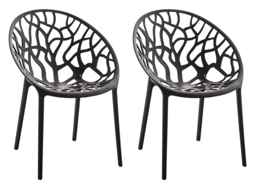 CLP 2er Set Gartenstühle Hope Kunststoff I Stapelstühle wetterfest und UV-beständig I Outdoorstühle pflegeleicht I Sessel für draußen, Farbe:schwarz