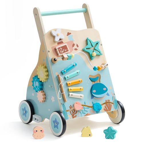 ROBUD Lauflernwagen Holz,Baby Lauflernhilfe,Baby Walker,Meeresthema