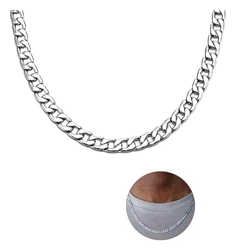 WANGENPING Edelstahl Panzerkette mit Diamantschliff, Breite 3mm Link Collier, Länge 60cm Ohne Anhänger Halskette, Hip-Hop Kette Halskette, Geschenk für Männer Jung(Silber)