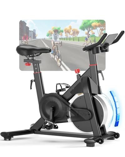 Heimtrainer Fahrrad mit APP, Superun Ergometer Spinning Bike Indoor mit Verstellbarem Widerstand, Magnetwiderstand Stationäres, 15KG Schwungrad, Ultraleise für Kardio-Training zu Hause
