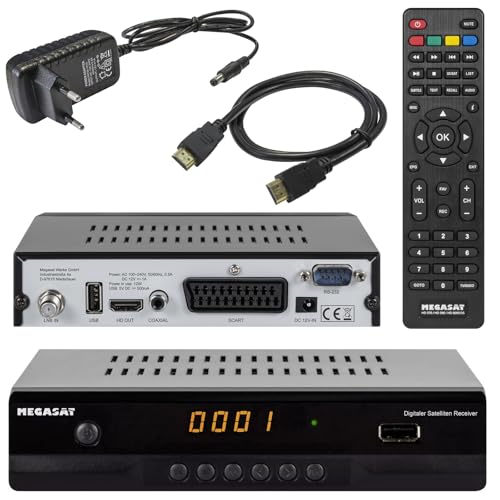 Megasat HD 390 HD SAT Receiver (HDTV, DVB-S2, HDMI, 1080p, SCART, USB Mediaplayer, Full HD, Astra vorinstalliert) inkl. netshop 25 HDMI Kabel