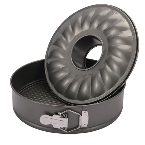 Zeripikfoasp Springform, 26 cm Kuchenform, Runde Backform Antihaftbeschichtet, Kuchenformen-Set mit 2 Böden, Kuchenorm mit Flach- und Rohrboden, Schnittfest, Auslaufsicher, für Kuchen und Torten