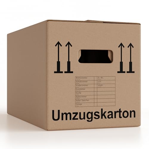 10 Stück Umzugskartons 600 x 328 x 340 mm extra stabil 2-wellig, verstärkte Griffe, belastbar bis 40 kg, Menge wählbar von 5 bis 240 Stück