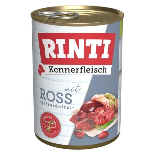 RINTI - Kennerfleisch | Nassfutter mit 70% Fleisch für ausgewachsene Hunde. Getreidefreies Alleinfutter in der Dose ohne Soja, Farb- und Konservierungsstoffe | 12x400g Ross