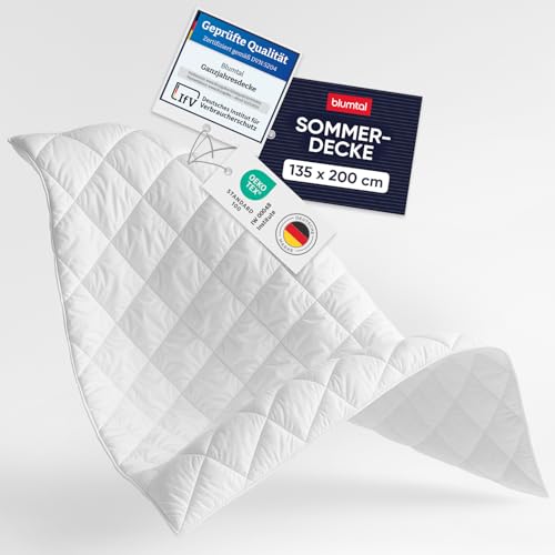 Blumtal Sommerdecke 135x200 cm - Oeko-TEX zertifizierte Sommerdecke 135x200 cm - leichte Decke Sommer weich - Steppbettdecke waschbar 95 °C - Füllmenge 150 GSM - mit Eckhalterung