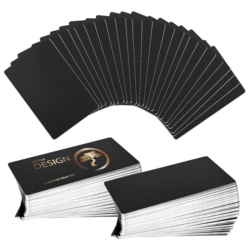 300 Stück Metall Visitenkarten Blanko, Visitenkarten Erstellen Beeindruckende Rohlinge Aluminium Lasergravierte, Metallkarte Namenskarten für Bürokunden DIY Geschenkkarten (8.6x5.4cm, Schwarz)