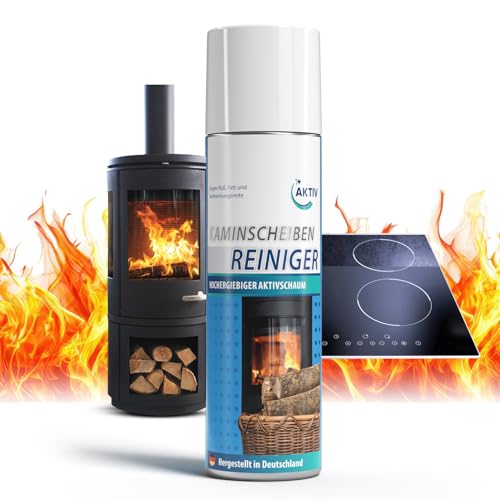 Aktiv Kaminscheibenreiniger extra stark - Kaminglasreiniger Schaum Spray gegen Ruß, Fett, Verbrennungsreste - Reiniger für hartnäckigsten Schmutz an Kamin, Ofen, Grill, 300ml