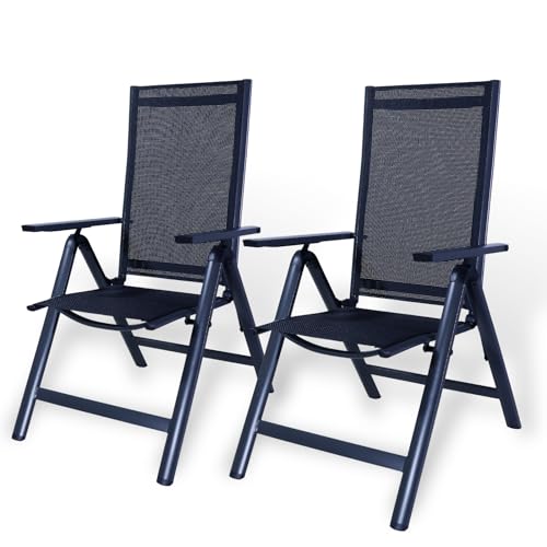 CCLIFE Gartenstühle Alu 2er Set,Gartenstuhl Hochlehner Klappbar, Balkonstühle 7-Fach Verstellbar bis 150kg Dunkelgrau, Modell:RelaxPro,CushHom