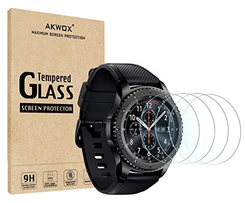 AKWOX 4 Stück Schutzfolie Kompatibel mit Samsung Galaxy Watch 4 Classic 46MM Schutzglas, Samsung Gear S3 Frontier und Classic Displayschutz, 0.33mm 9H Härte Kratzfest Schutzglas für Smartwatch Schutz