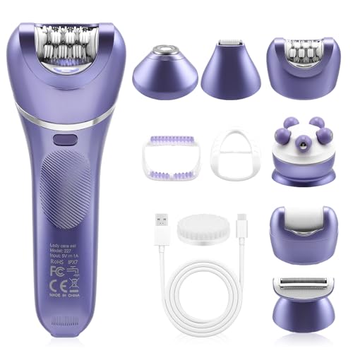7-in-1 Epilierer Set für Damen, Kabelloser Nass- und Trockenepilierer mit LED-Licht, Gesichts- und Körperepilierer, IPX7 Wasserdicht, 90 Min Laufzeit
