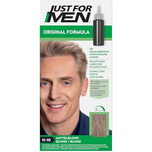 Just For Men Haarfarbe für Männer, Schnelle Anwendung in 5 Minuten, Deckt graue Haare ab für natürlichen Look, Mittelblond (H10)
